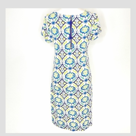 Hatley Nellie Short Sleeve Mini Mixed Flower Dot Print Zip Back Stretch Dress - Picture 2 of 11